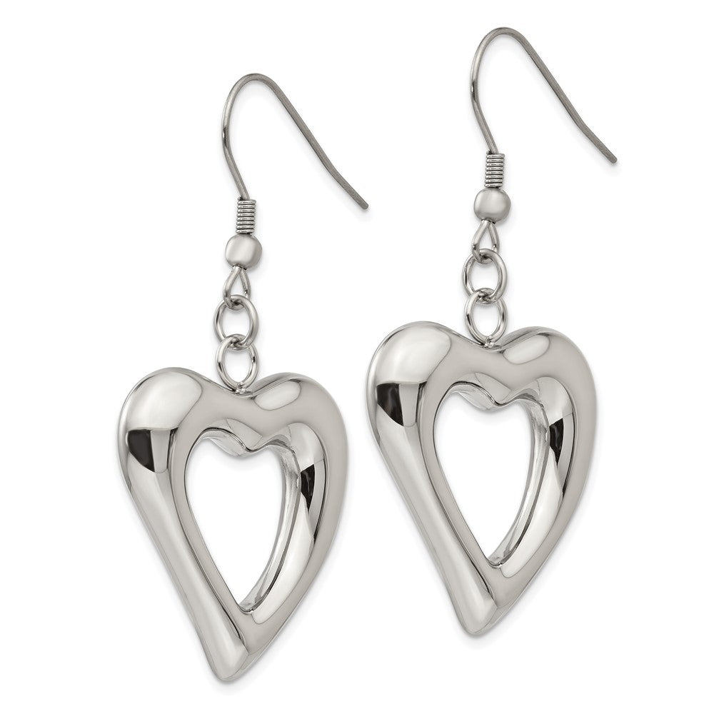 Chisel Stainless Steel Polished Heart Shepherd Hook Dangle Earrings
