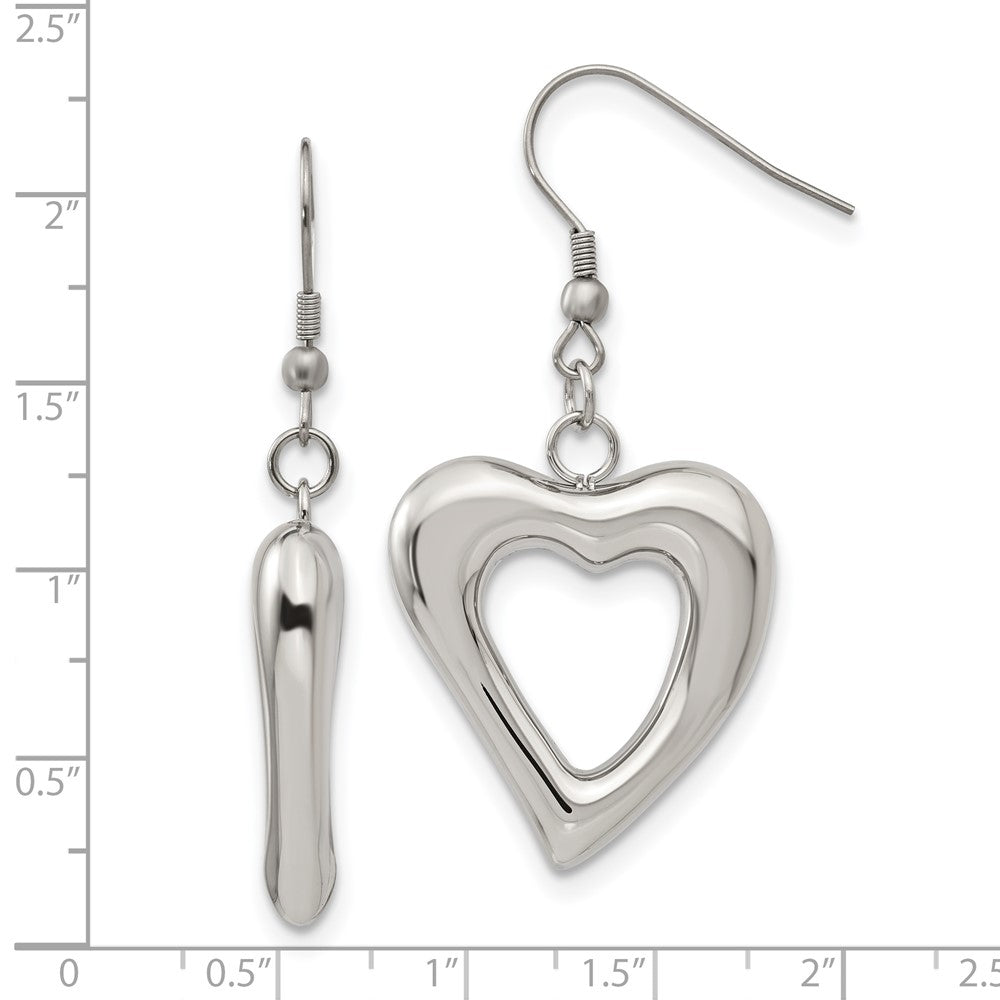 Chisel Stainless Steel Polished Heart Shepherd Hook Dangle Earrings