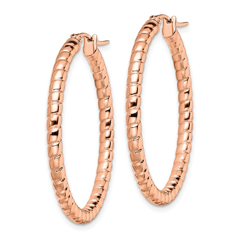 Chisel Stainless Steel Polished and Textured Rose IP-plated Hollow Hoop Earrings