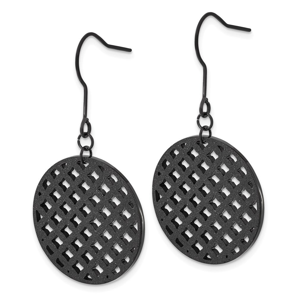Stainless Steel Black IP-plated Laser-cut Circle Dangle Earrings