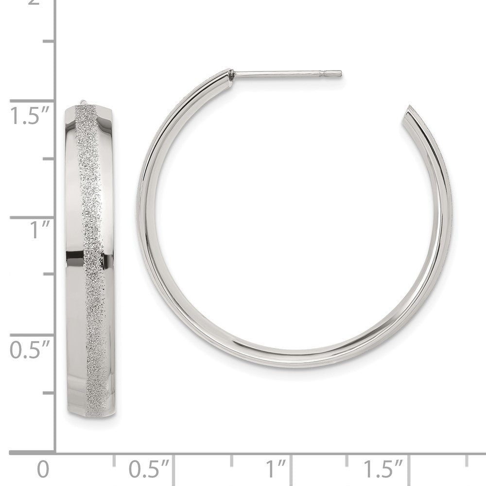 Stainless Steel Polished Laser Cut Glitter Post Round Hoop Earrings