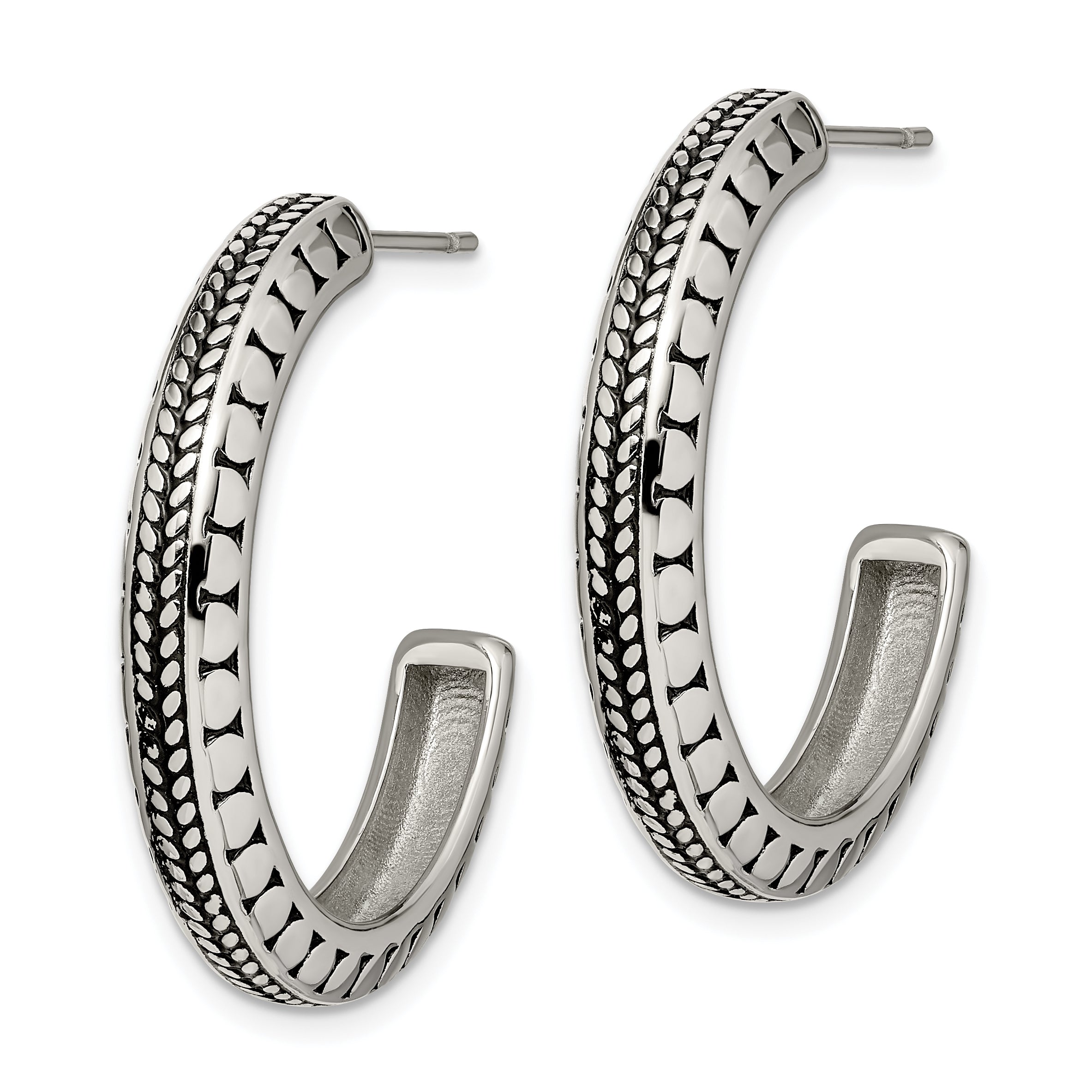 Chisel Stainless Steel Antiqued and Polished Post Hoop Earrings
