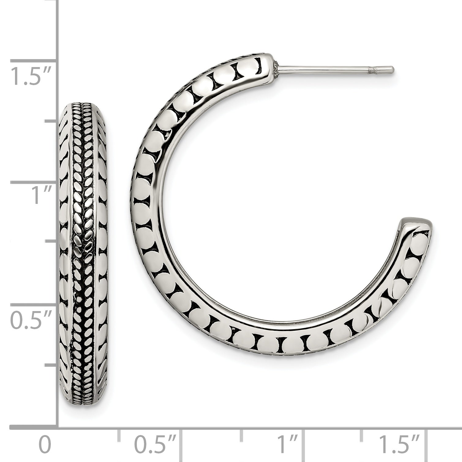 Chisel Stainless Steel Antiqued and Polished Post Hoop Earrings