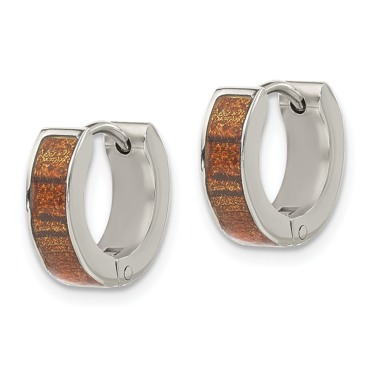Stainless Steel Polished Brown Enameled Hinged Round Hoop Earrings