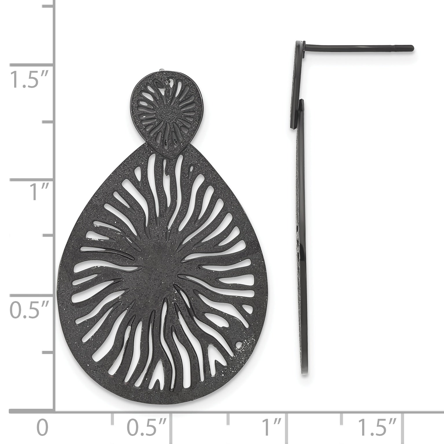 Stainless Steel Black IP-plated Laser Cut Starburst Post Dangle Earrings