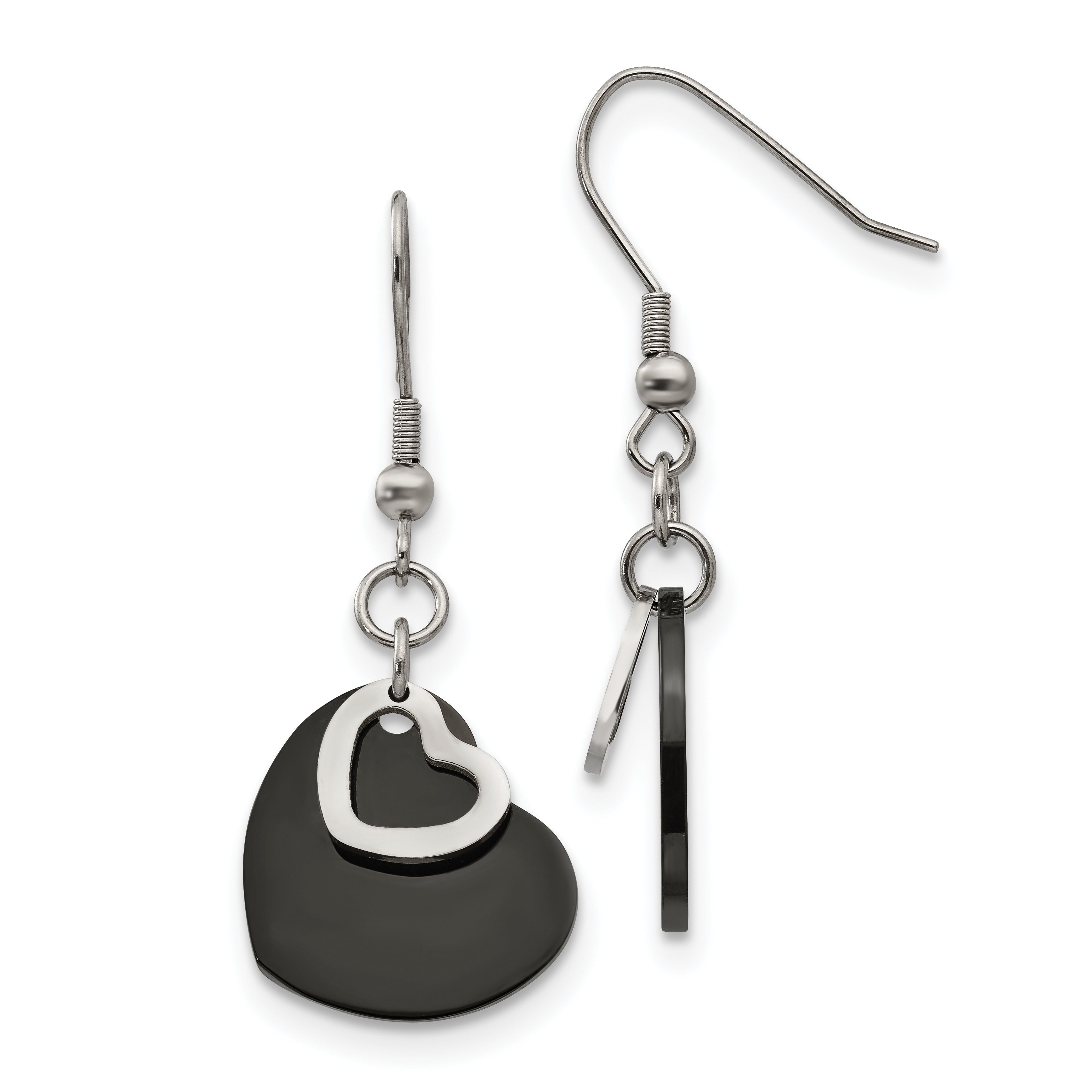 Chisel Stainless Steel Polished Black IP-plated Heart Dangle Earrings