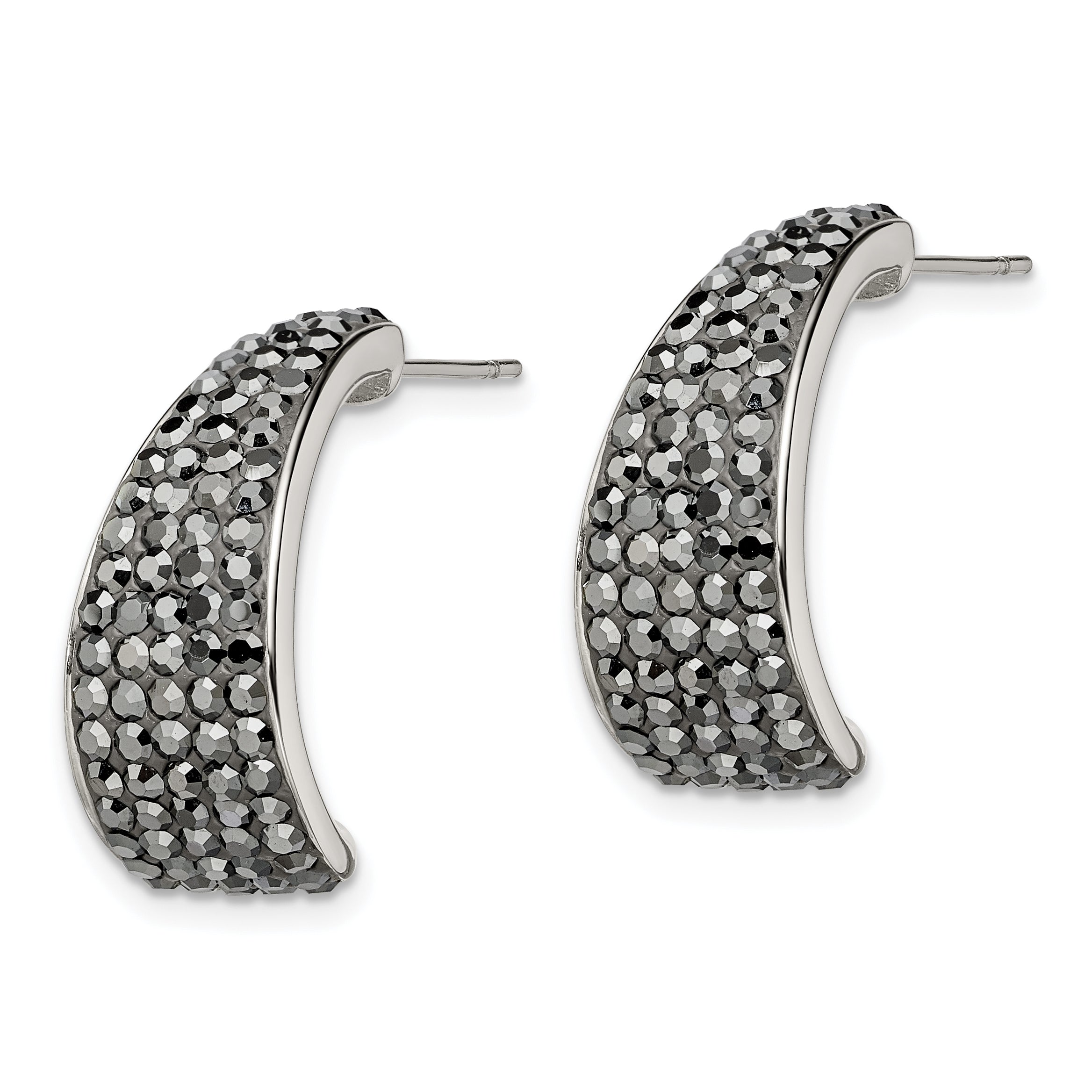 Stainless Steel Polished w/Crystal J Hoop Post Earrings