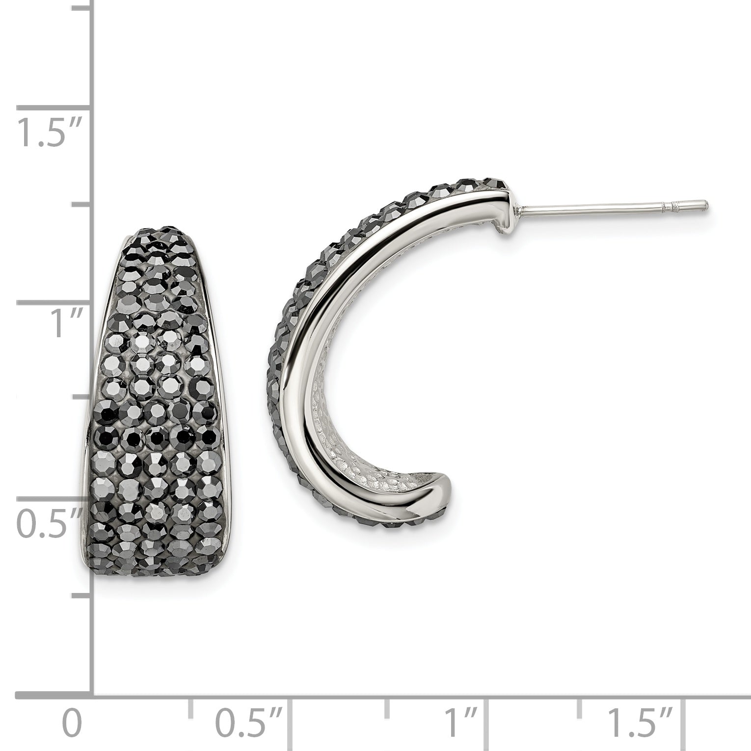 Stainless Steel Polished w/Crystal J Hoop Post Earrings