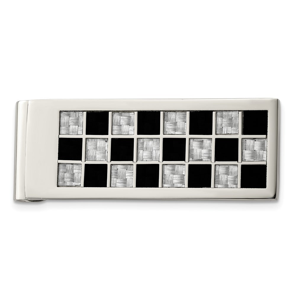 Chisel Stainless Steel Polished Black and Grey Carbon Fiber Inlay Money Clip