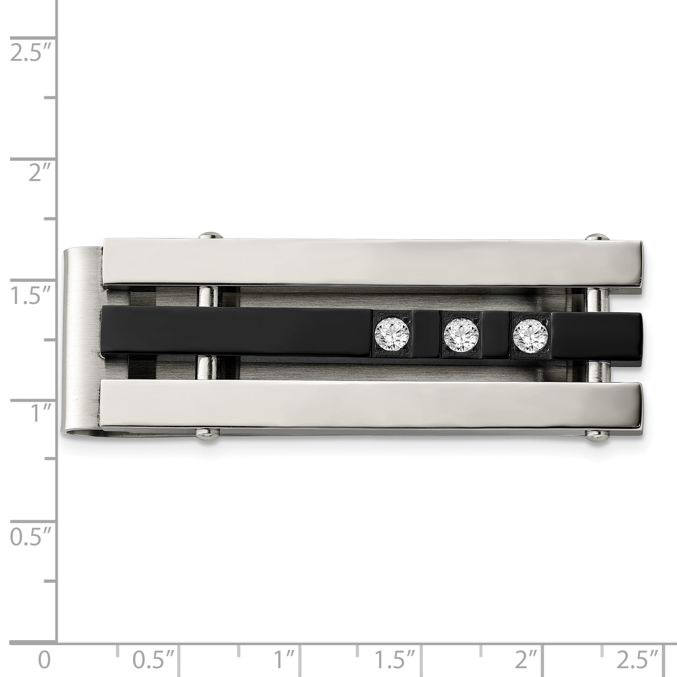 Chisel Stainless Steel Polished Black Ip-Plated With Cz Money Clip