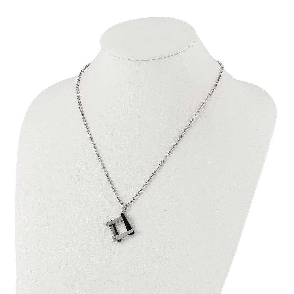 Stainless Steel & Black IP-plated Amour w/CZ Necklace