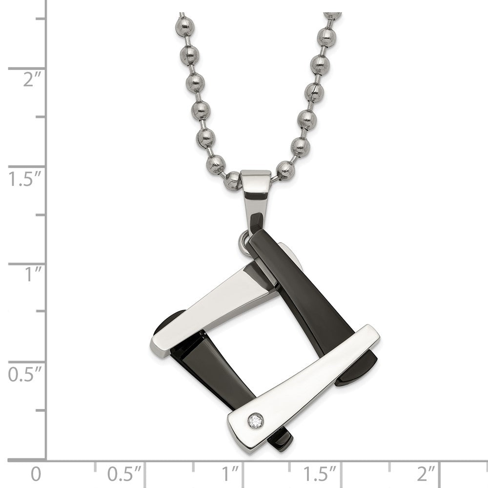 Stainless Steel & Black IP-plated Amour w/CZ Necklace