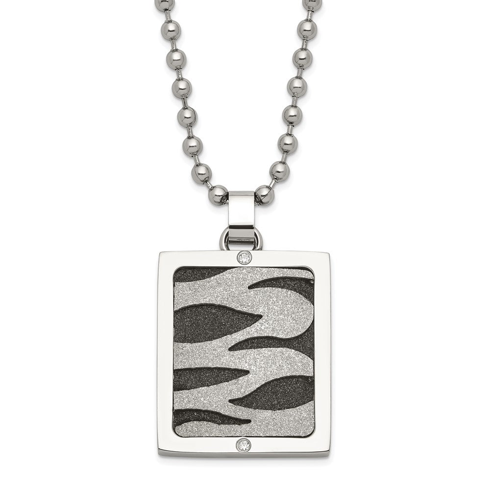 Stainless Steel & Black IP-plated Lasercut CZ Dog Tag Necklace