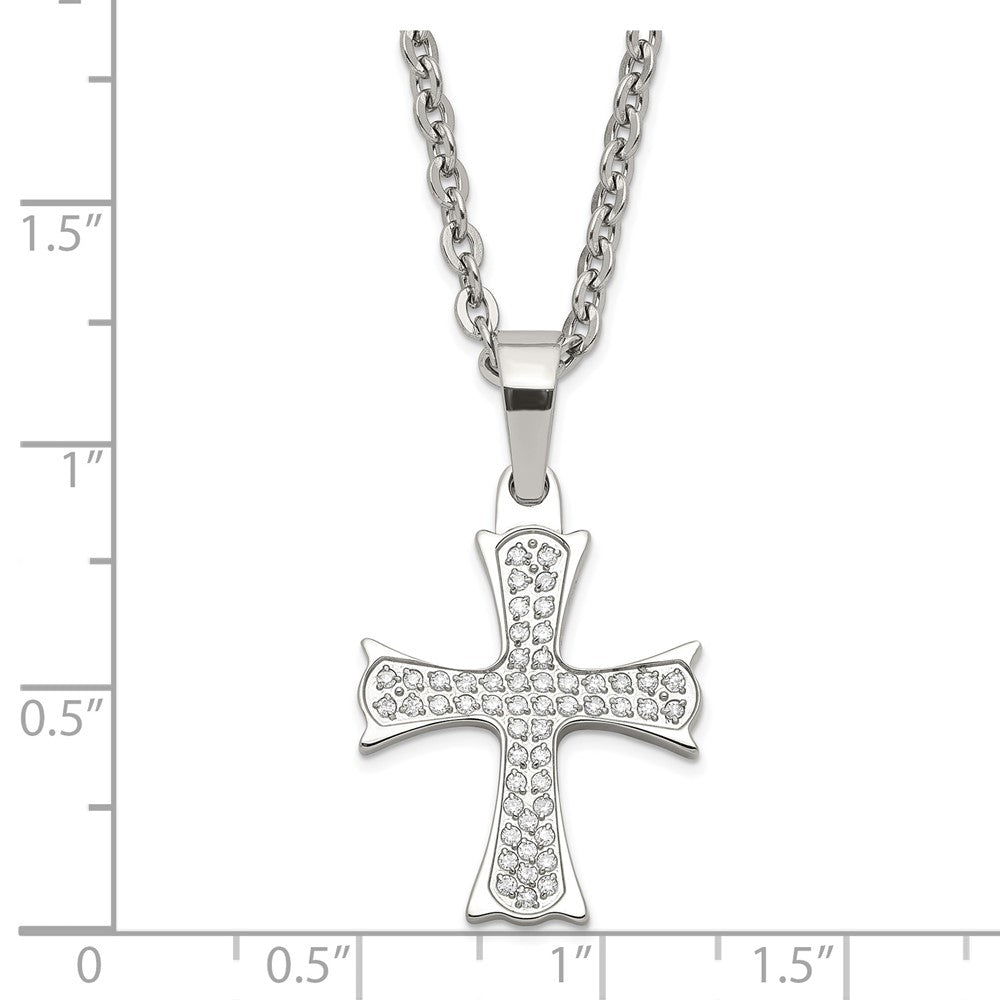 Stainless Steel Polished CZ Cross Necklace