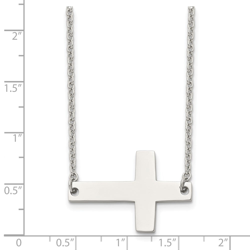 Chisel Stainless Steel Polished Sideways Cross on a 21 inch Cable Chain Necklace
