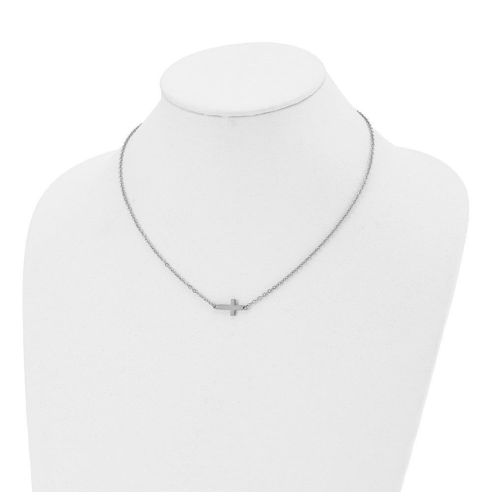 Chisel Stainless Steel Polished Sideways Cross on an 18 inch Cable Chain Necklace