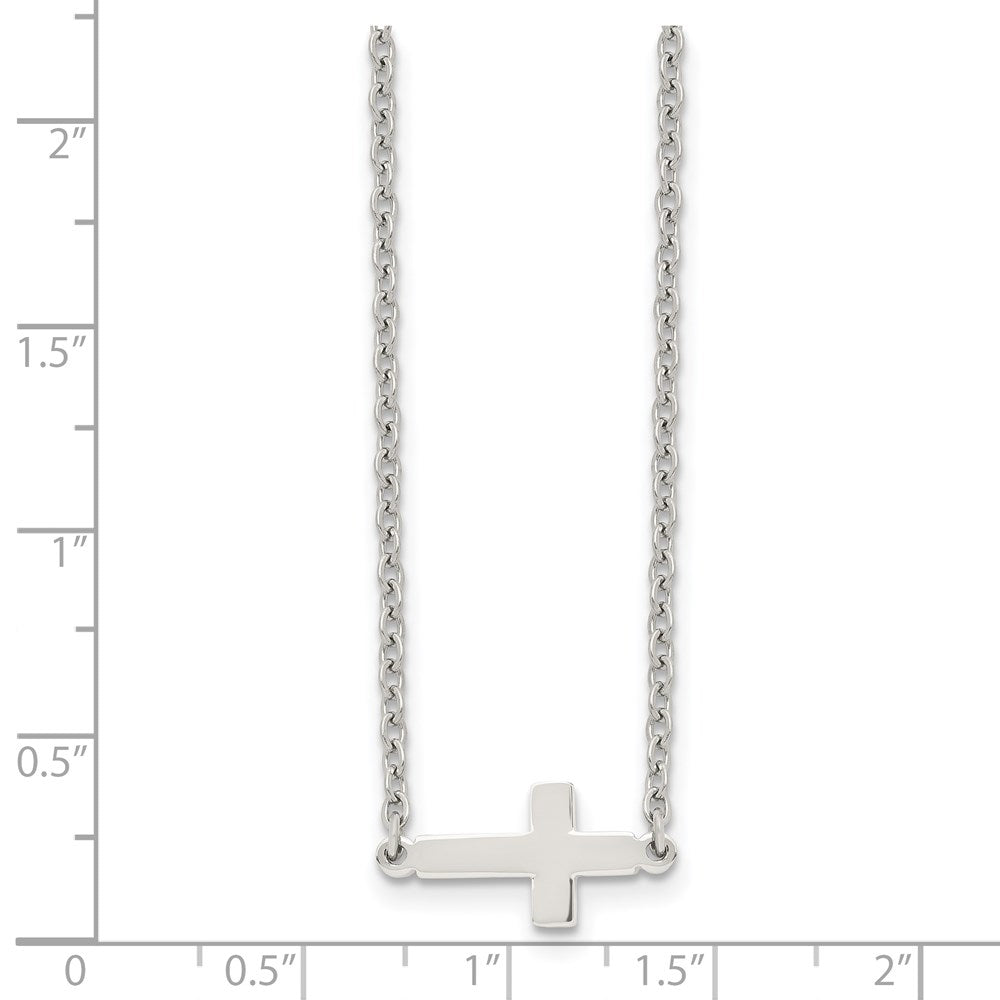 Chisel Stainless Steel Polished Sideways Cross on an 18 inch Cable Chain Necklace