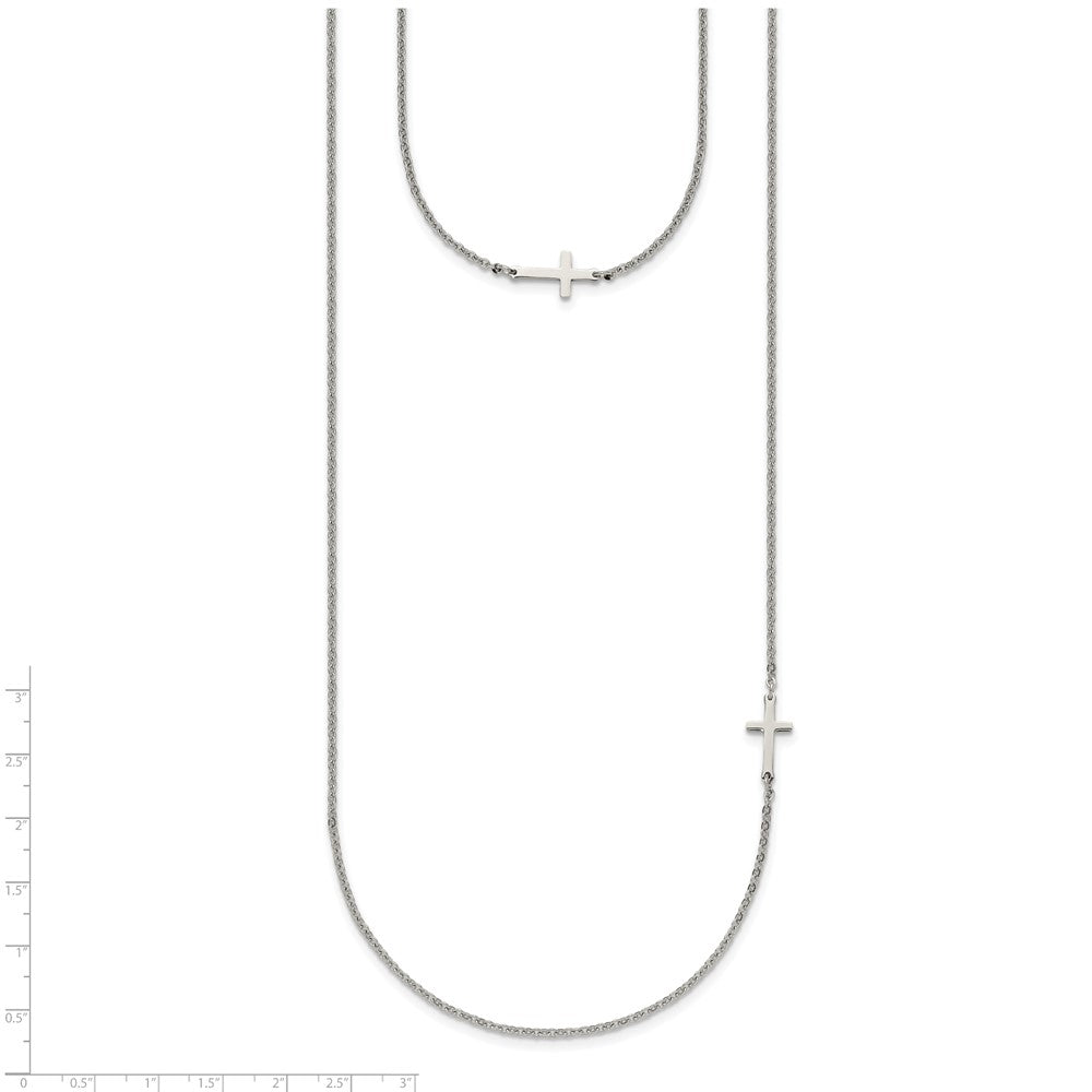 Chisel Stainless Steel Polished Layered Sideways Cross on an 18 inch Cable Chain Necklace