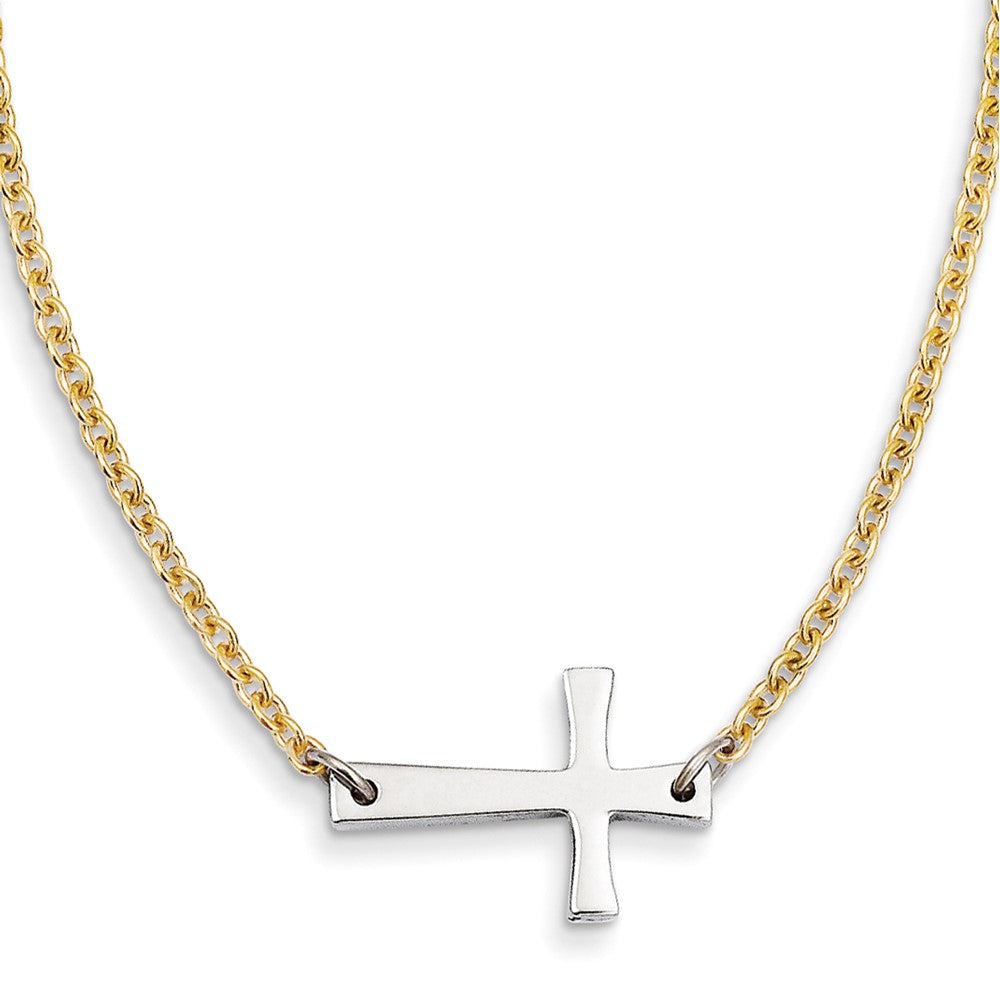 Stainless Steel Yellow IP-plated Chain Sideways Cross 16.25 Neck
