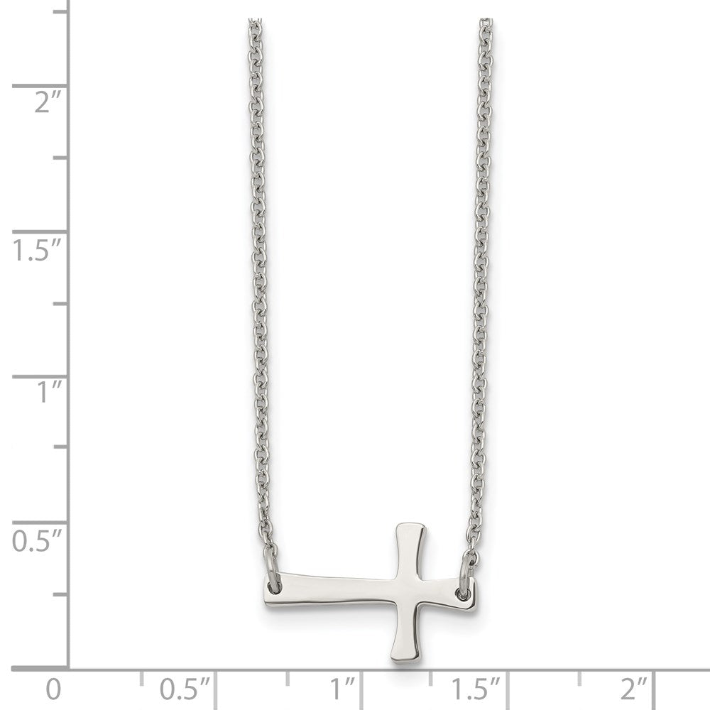 Chisel Stainless Steel Polished Sideways Cross on a 16 inch Cable Chain Necklace