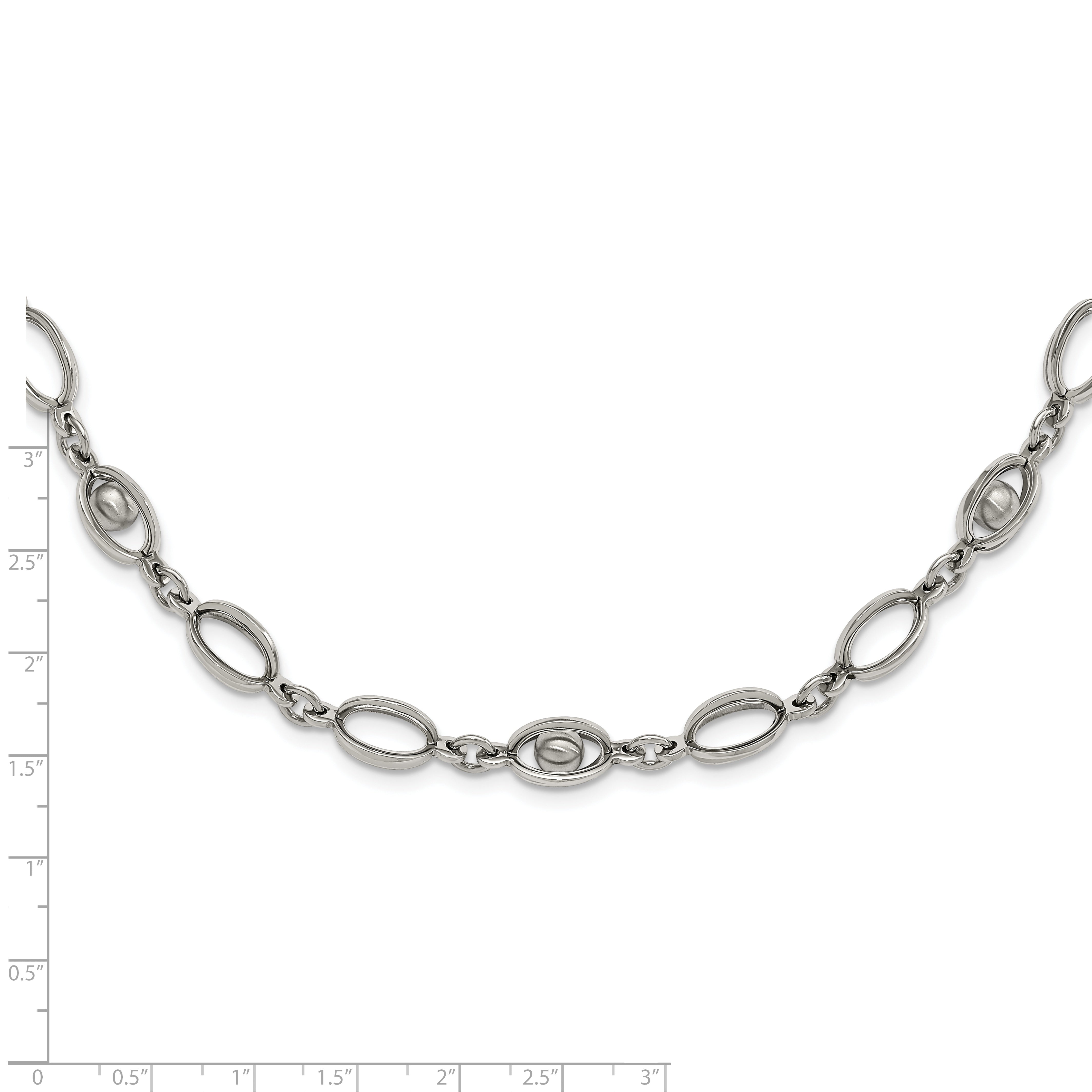 Stainless Steel Polished Oval Link w/ Moveable Ball w/ 1.5in ext. Necklace