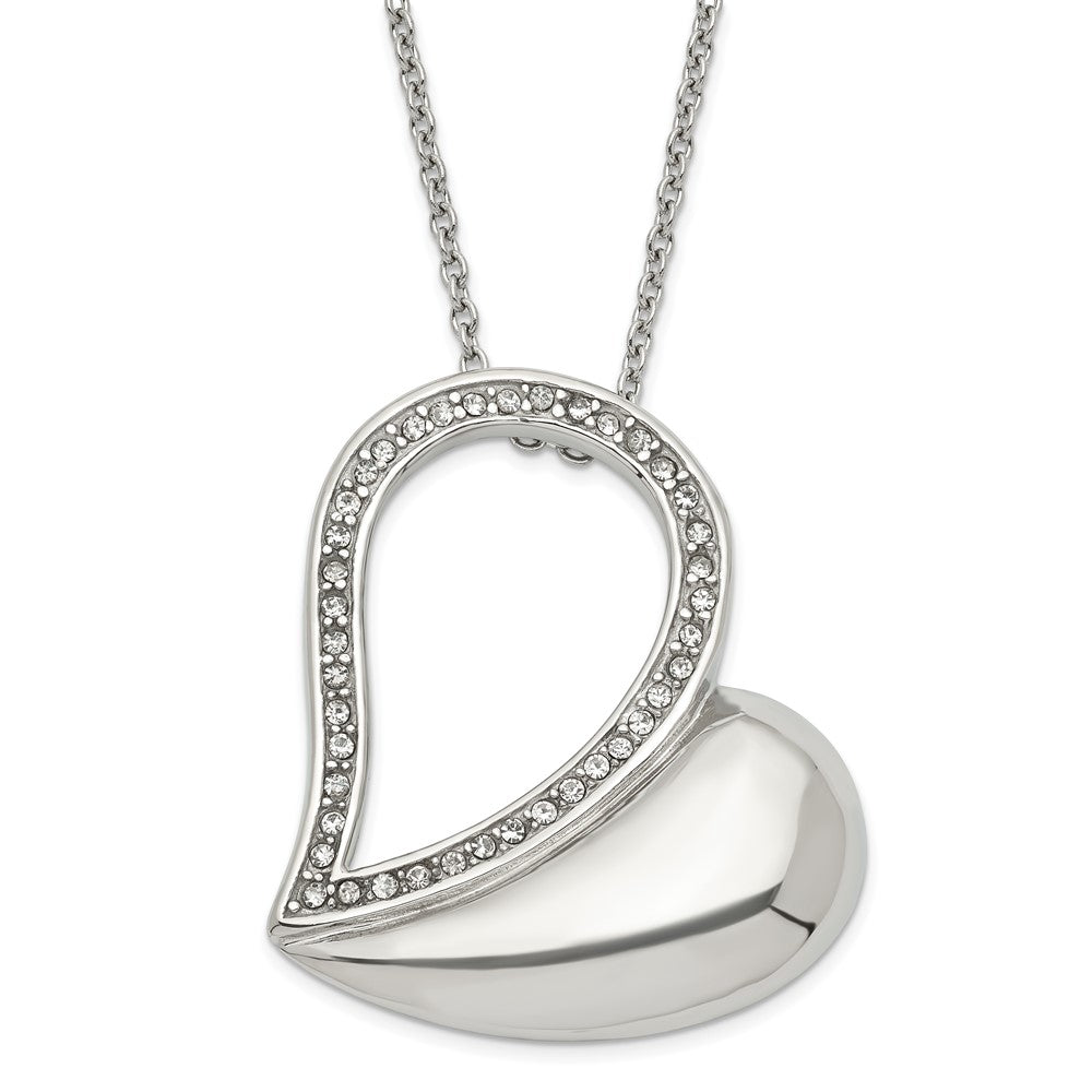 Stainless Steel Polished Crystal Heart Necklace