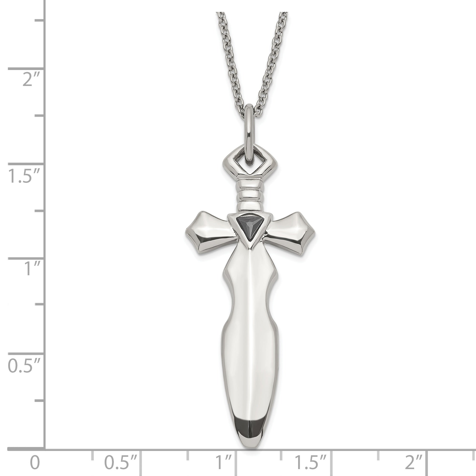 Stainless Steel Black CZ Sword Necklace