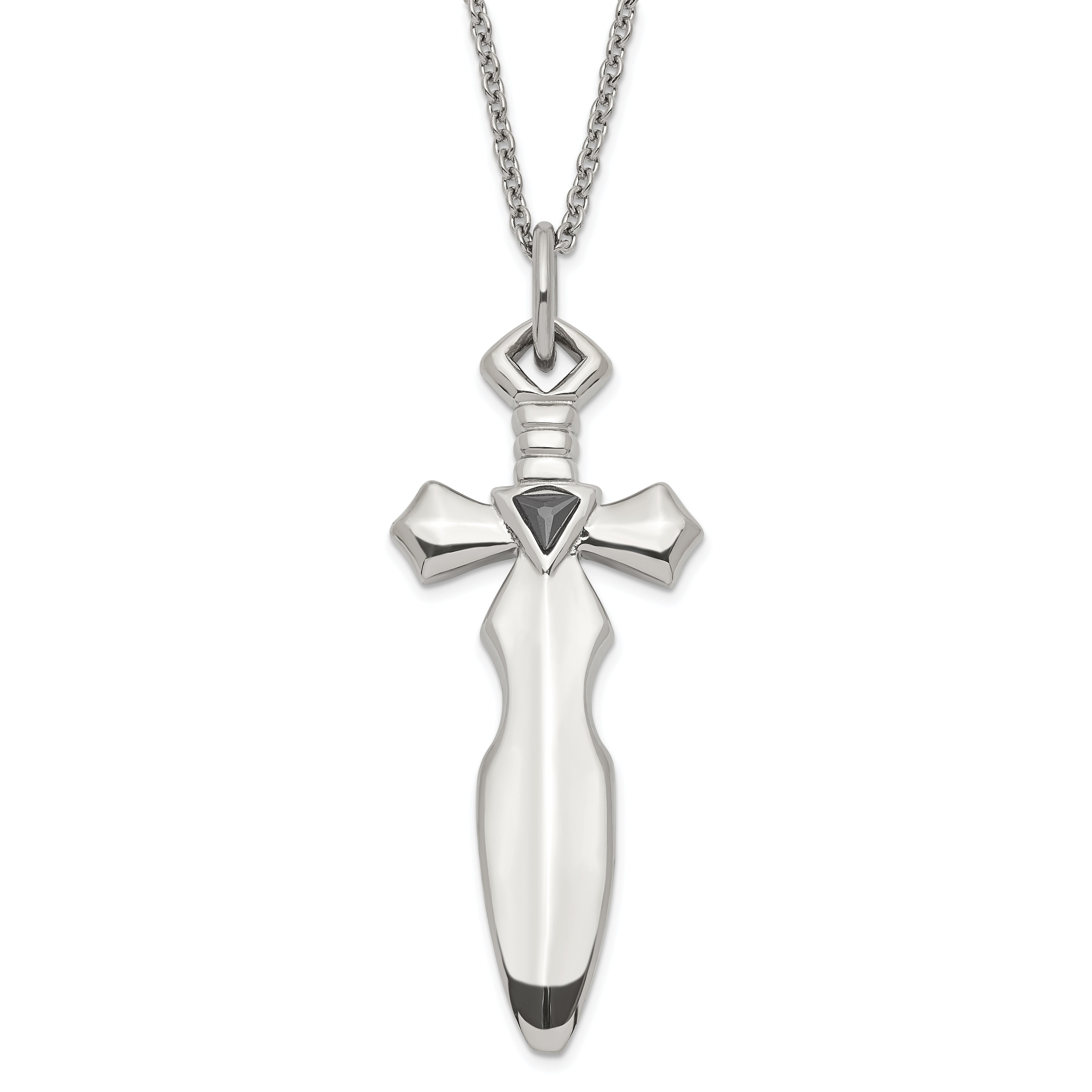 Stainless Steel Black CZ Sword Necklace