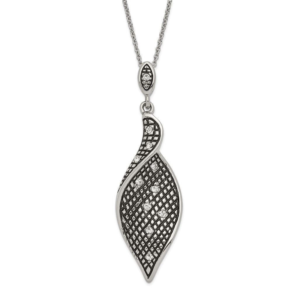 Stainless Steel Fancy Antiqued Crystal Pendant with 2in ext Necklace