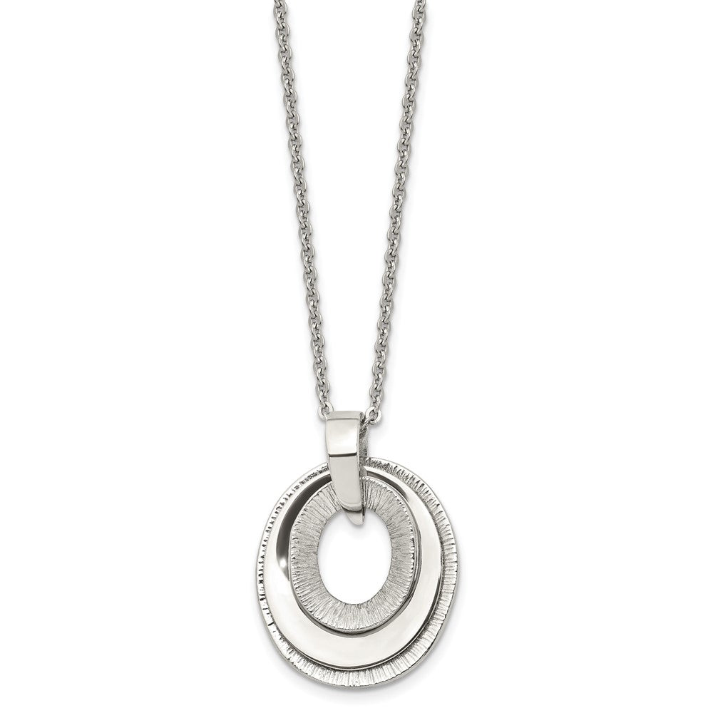 Stainless Steel Polished & Textured Three Piece Moveable Ovals Necklace
