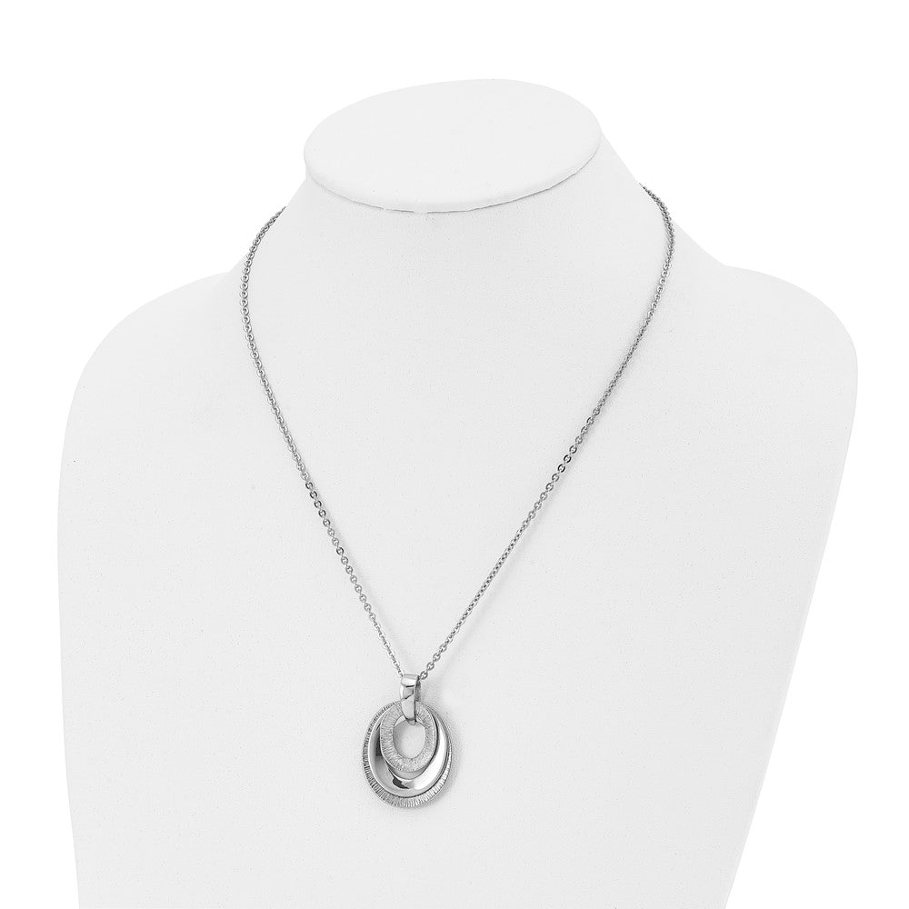Stainless Steel Polished & Textured Three Piece Moveable Ovals Necklace