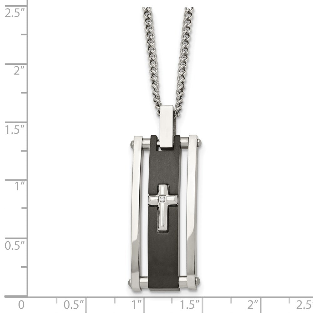 Chisel Stainless Steel Polished Black IP-plated with CZ Cross Pendant on a 22 inch Curb Chain Necklace