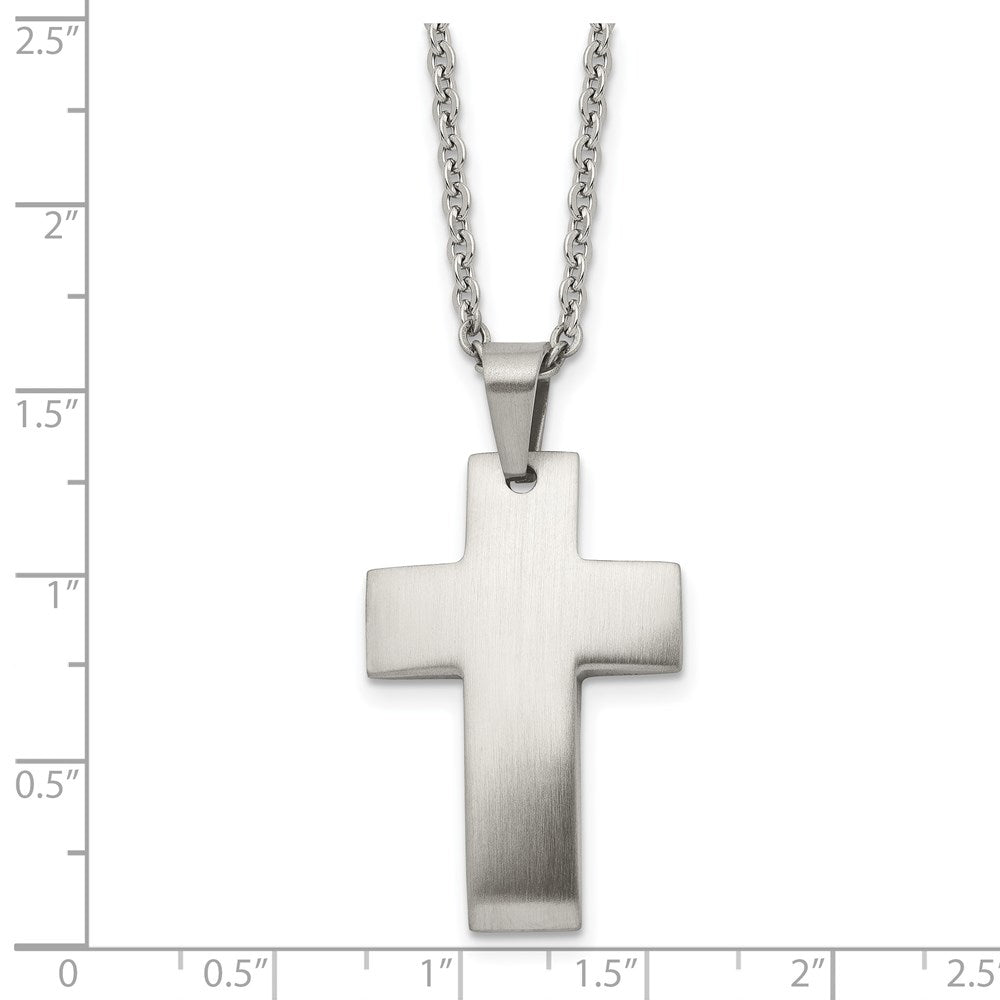 Chisel Stainless Steel Brushed Cross Pendant on a 20 inch Cable Chain Necklace