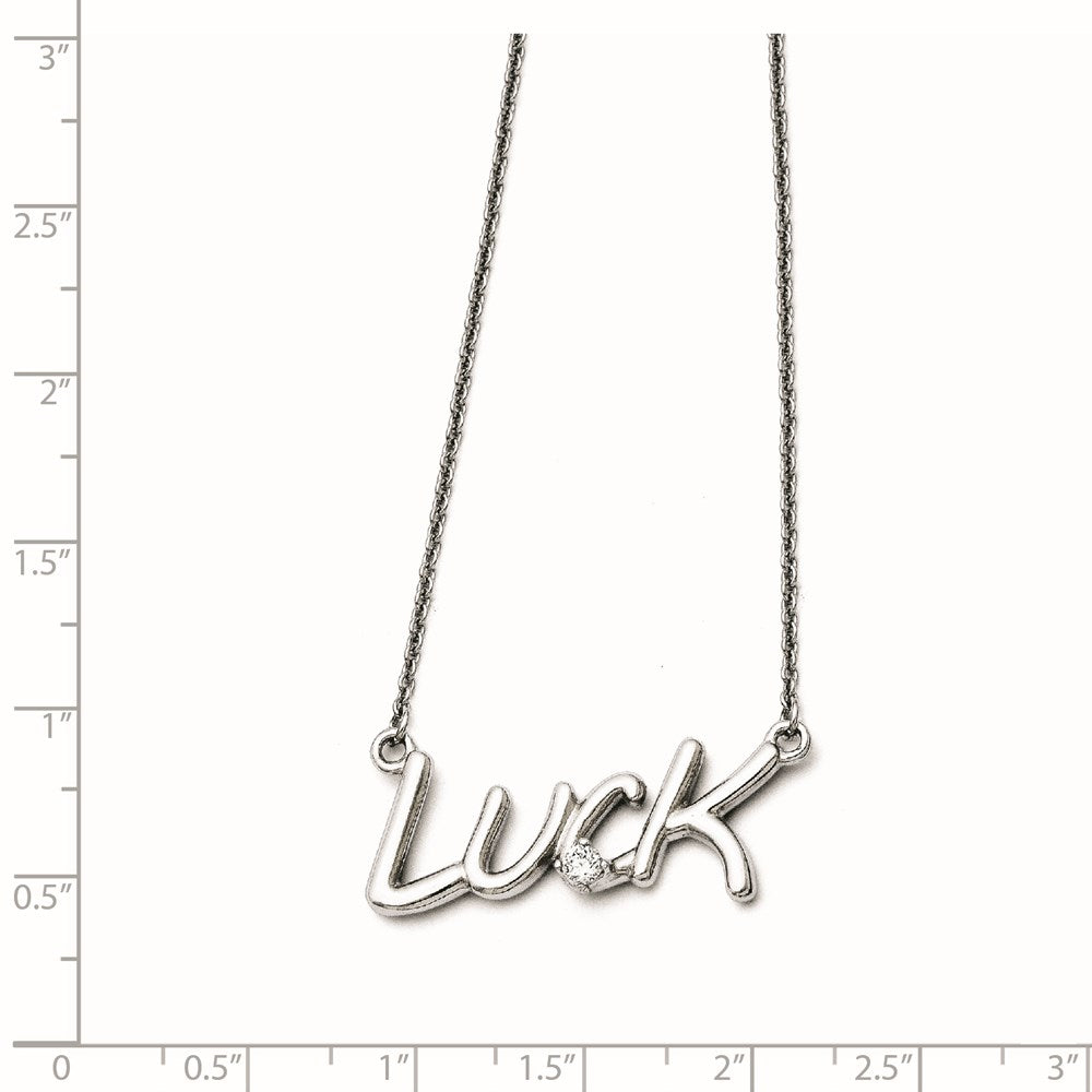 Stainless Steel Polished CZ with 2in ext. Luck Necklace