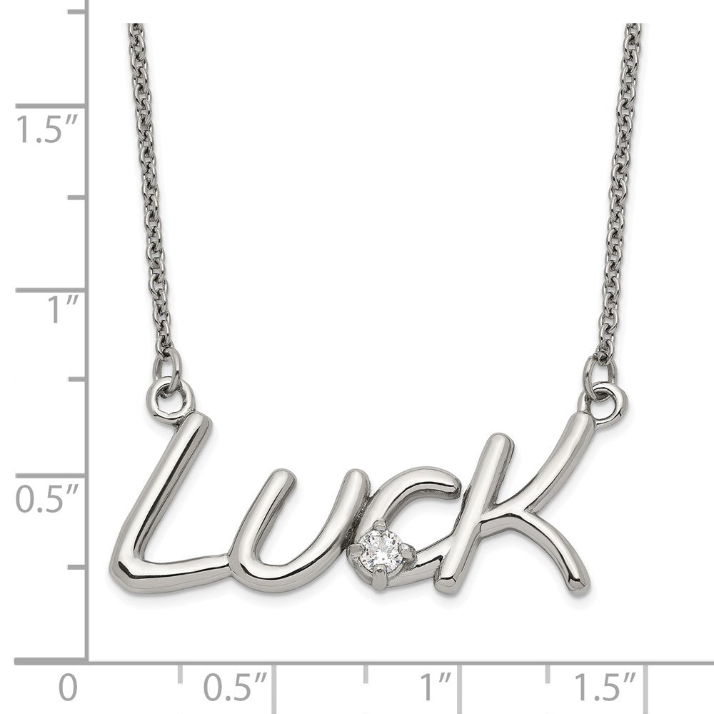 Stainless Steel Polished CZ with 2in ext. Luck Necklace