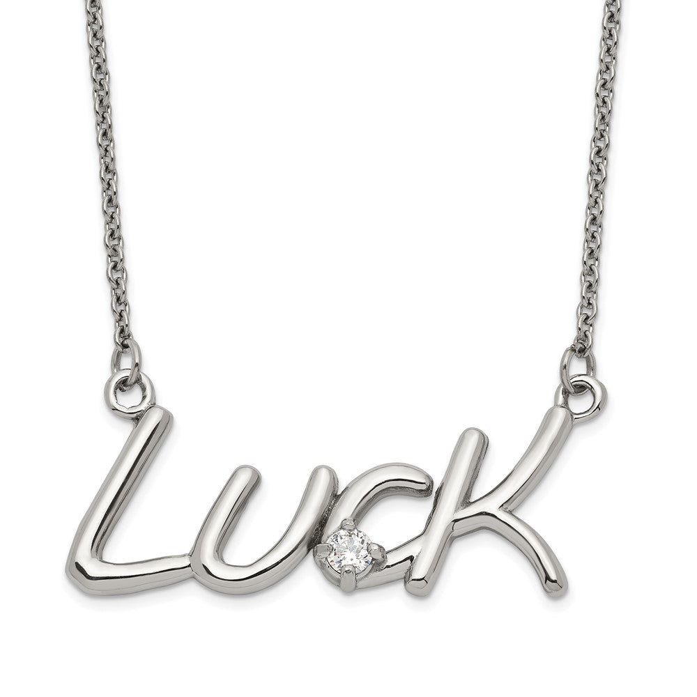 Stainless Steel Polished CZ with 2in ext. Luck Necklace