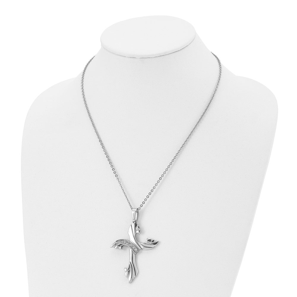 Chisel Stainless Steel Polished with CZ Swirl Cross Pendant on a 20 inch Cable Chain Necklace