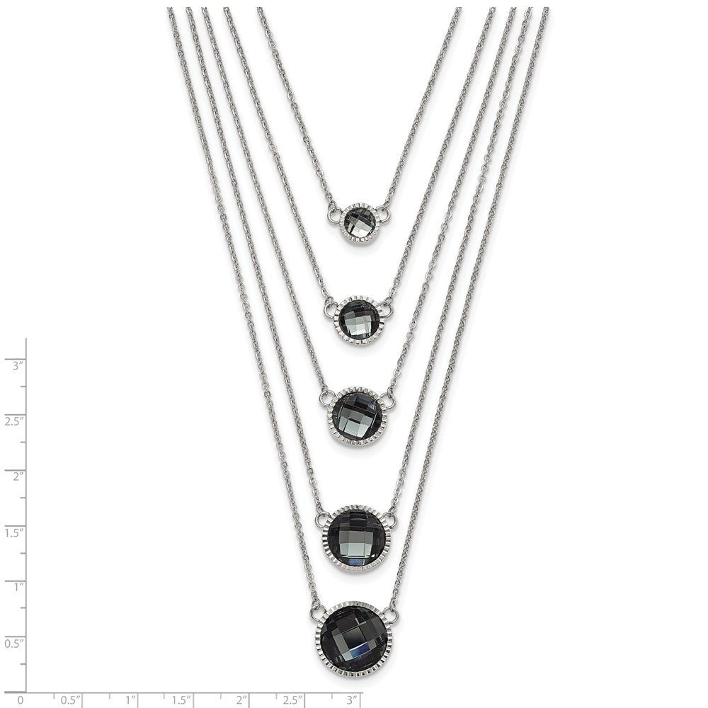 Stainless Steel Polished Multistrand Grey Glass w/ 2in ext. Necklace