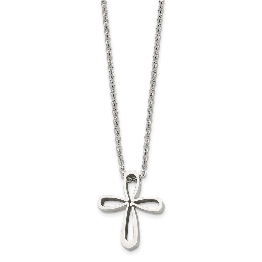 Chisel Stainless Steel Polished Open Cross Pendant on an 18 inch Cable Chain Necklace