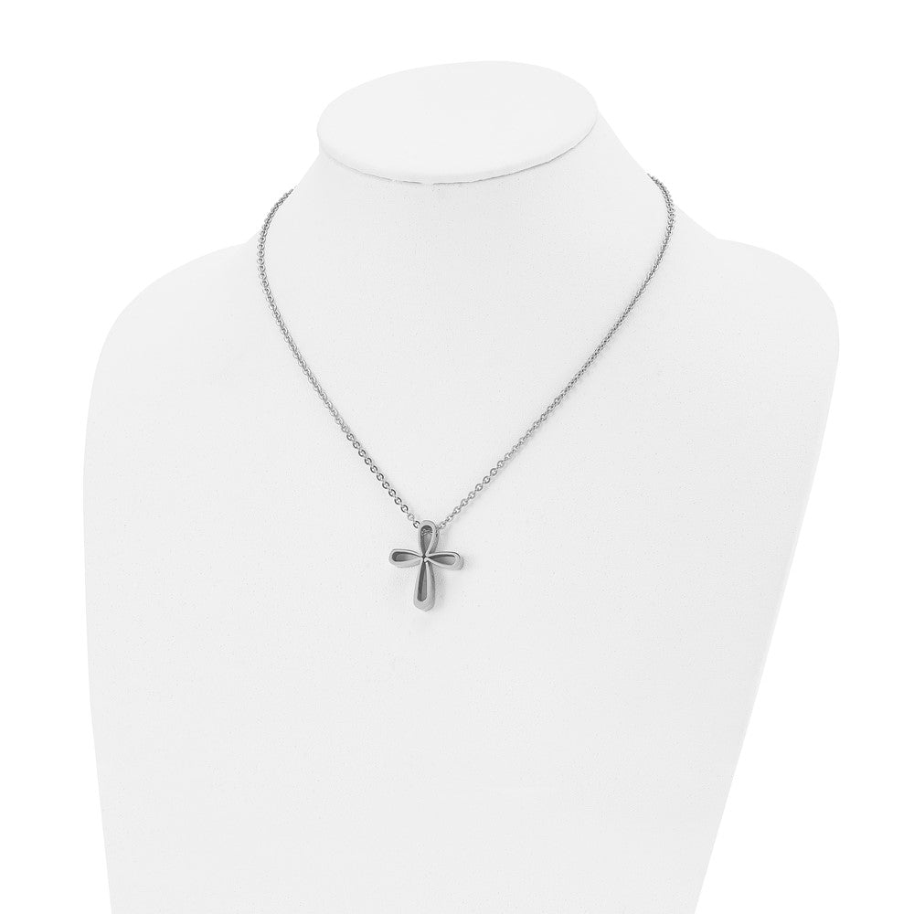 Chisel Stainless Steel Polished Open Cross Pendant on an 18 inch Cable Chain Necklace