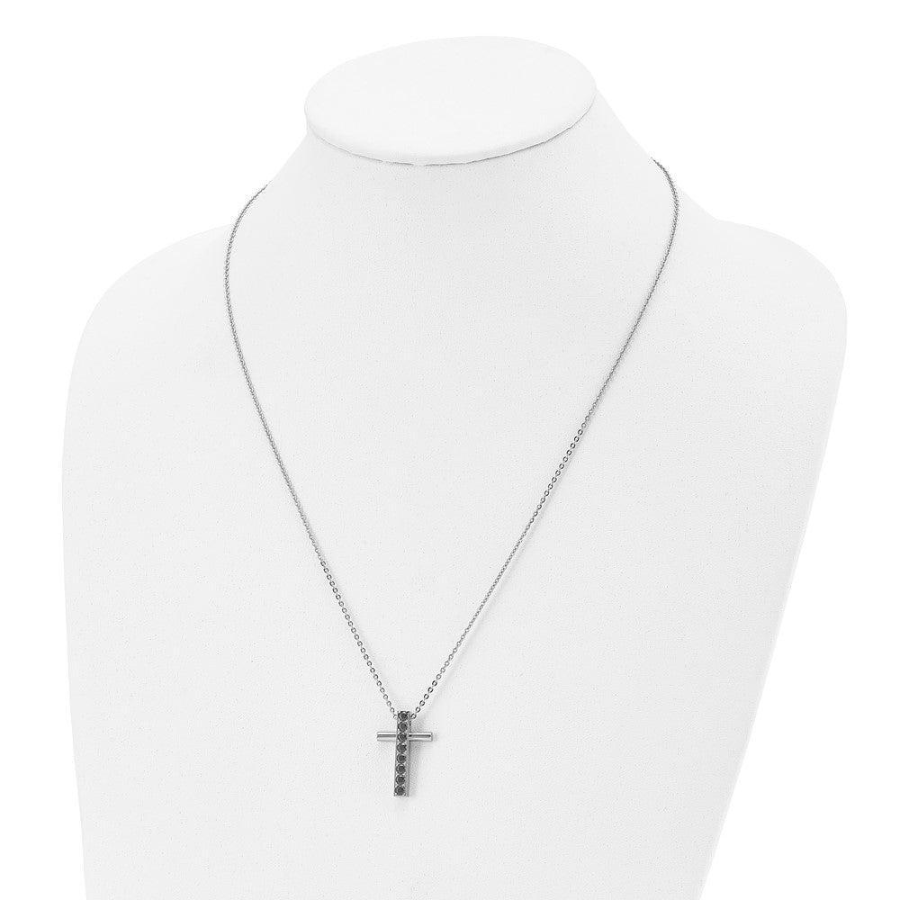 Stainless Steel Polished w/Black CZ Cross 22in Necklace
