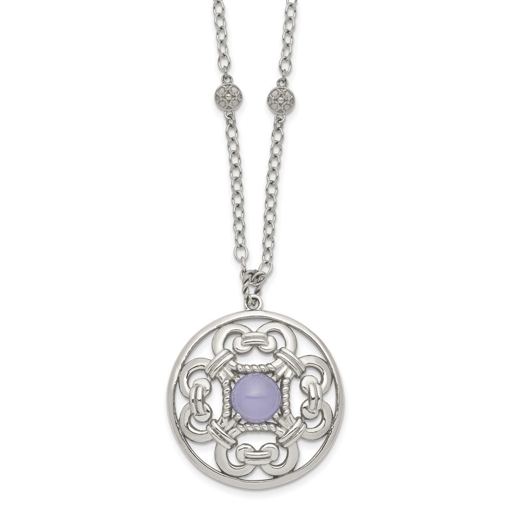 Stainless Steel Polished Synthetic Purple Calcedony w/2in ext Necklace