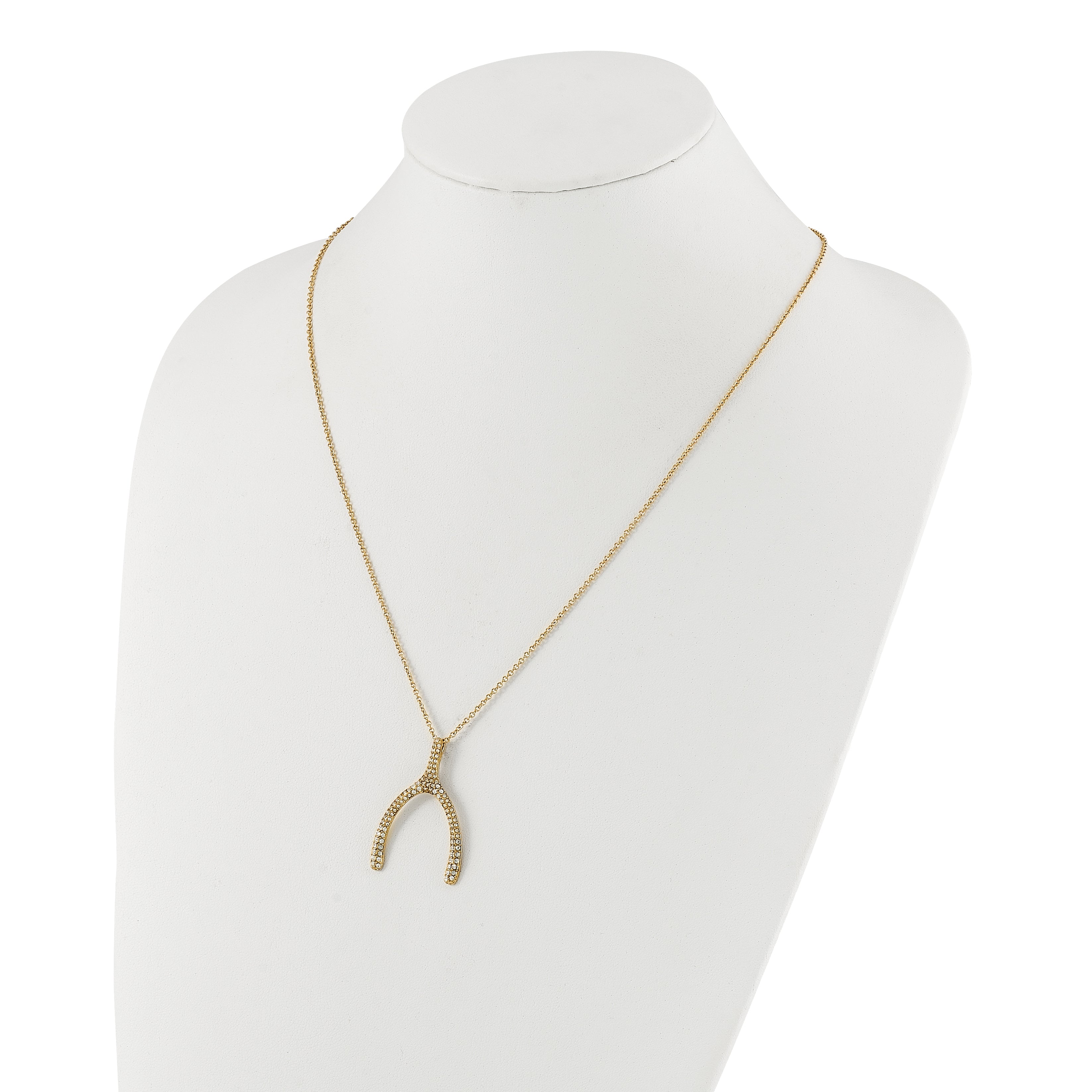 Stainless Steel Polished Yellow PVD-plated Crystal Wishbone Necklace