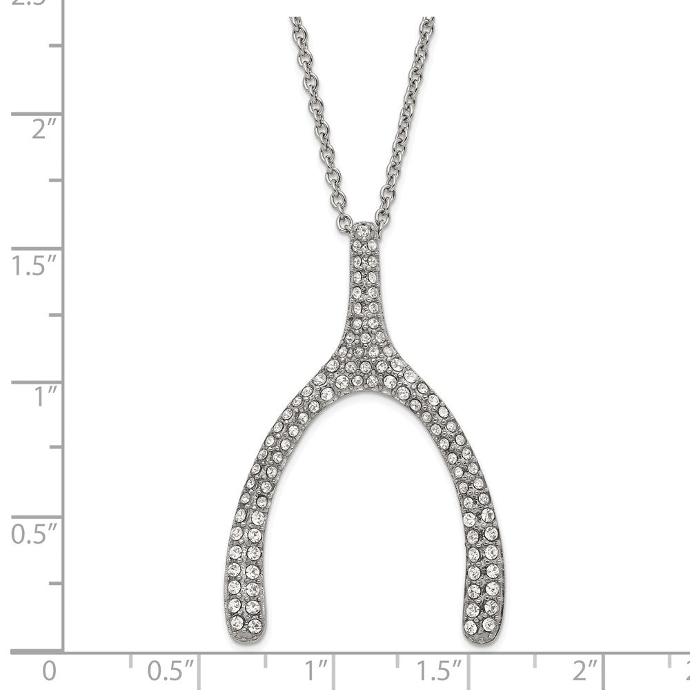 Stainless Steel Polished Crystal Wishbone Necklace