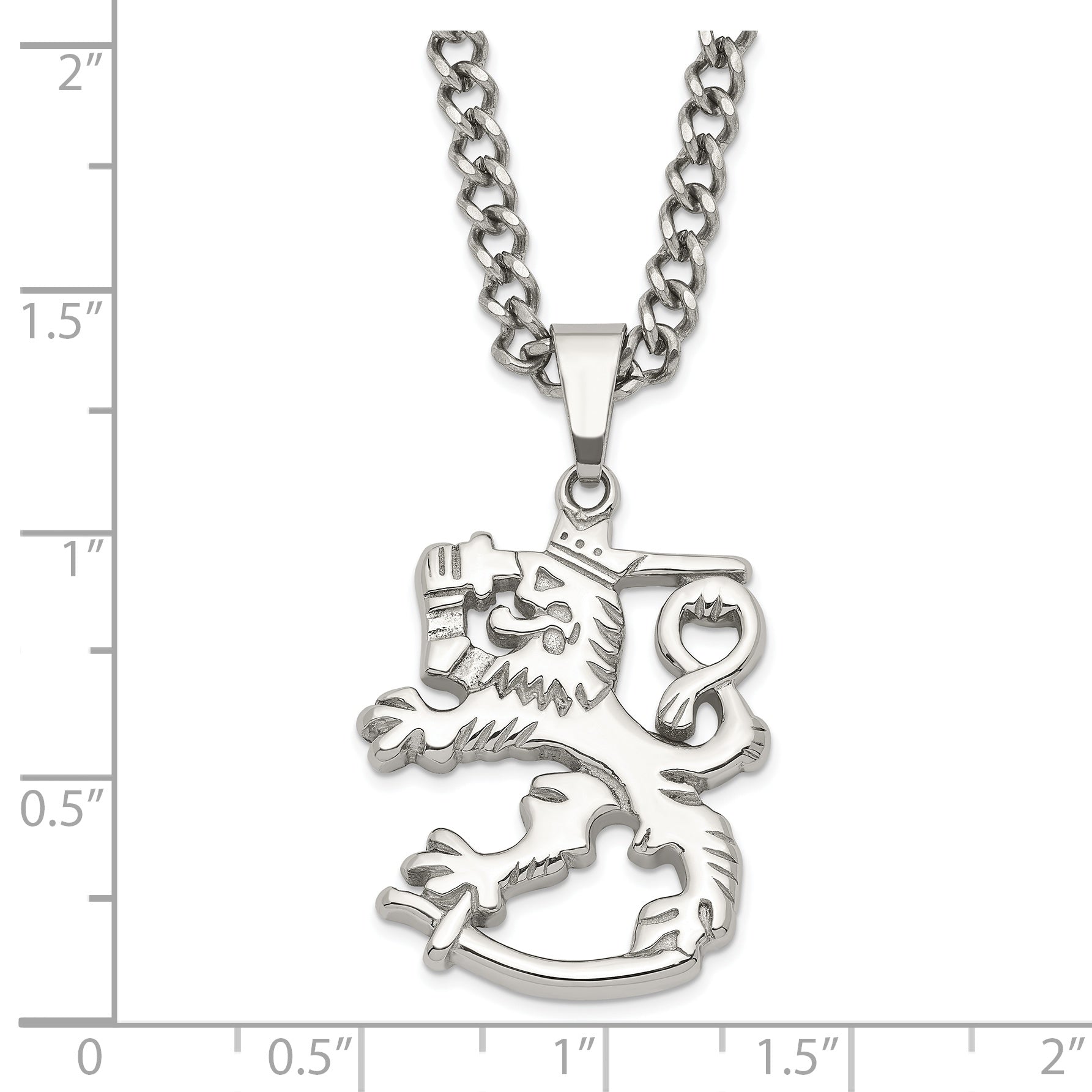 Stainless Steel Polished Lion w/ 2in ext. Necklace