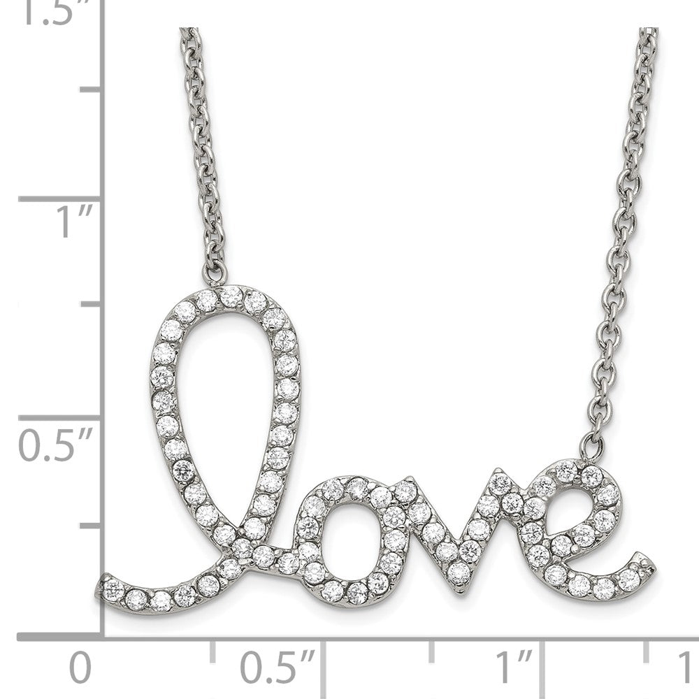 Stainless Steel Polished CZ Love Necklace