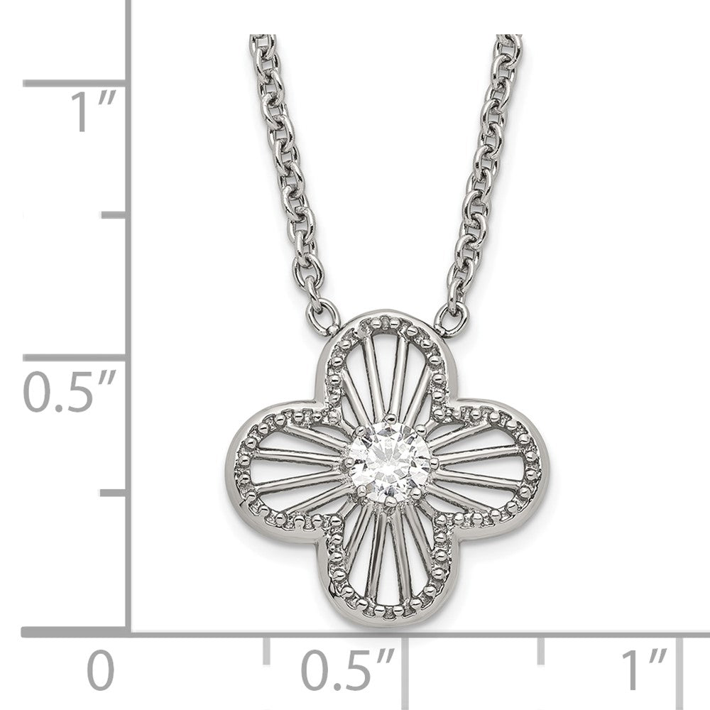 Stainless Steel Polished CZ Flower Necklace