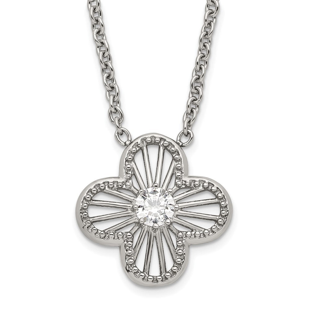 Stainless Steel Polished CZ Flower Necklace