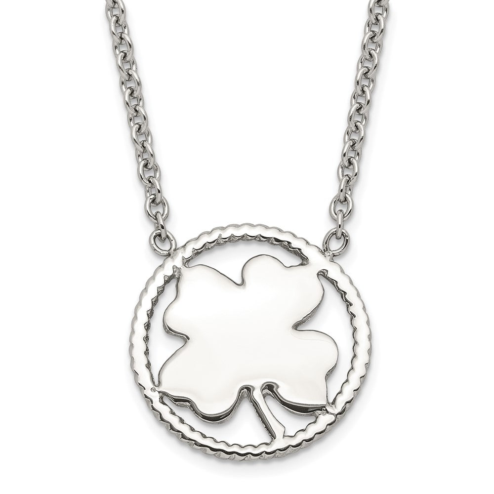 Stainless Steel Polished Four Leaf Clover Necklace