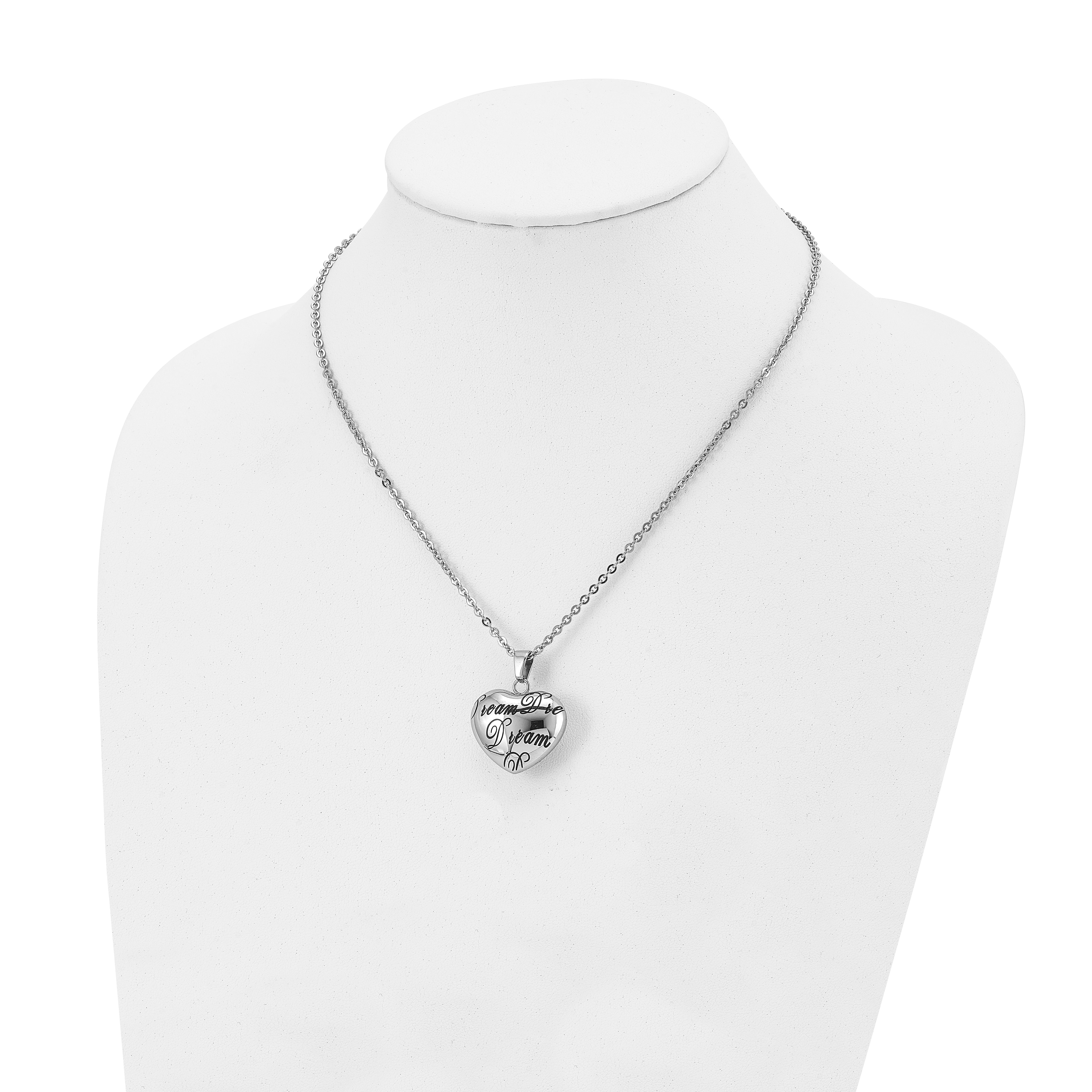 Stainless Steel Polished Enameled DREAM Hollow Heart 18in Necklace